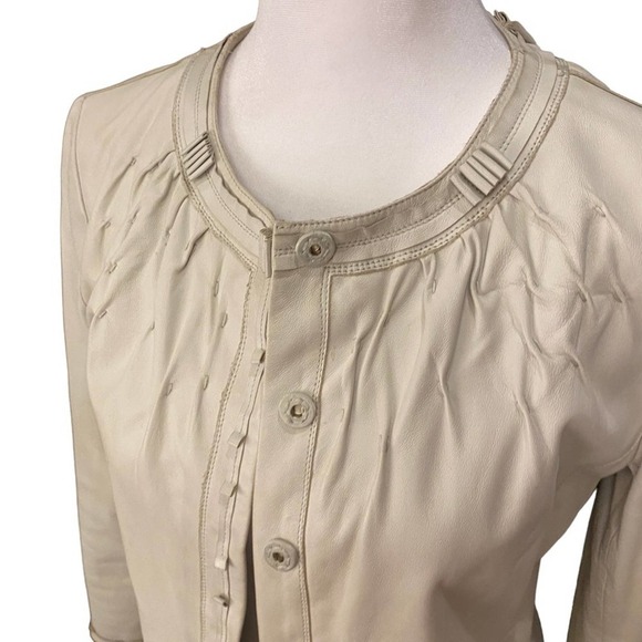 Elie Tahari xs white cream leather lamb blazer jacket button up - Picture 4 of 13